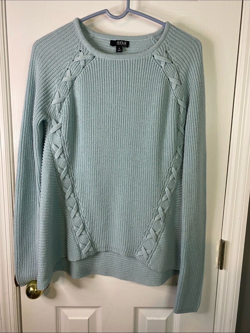 Anna Pastel Blue Cable Knit Crewneck Sweater Size Small.